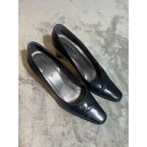 Vtg Gama Women’s 8 M Made In Italy Navy Blue Leather Casual Square Block Heels